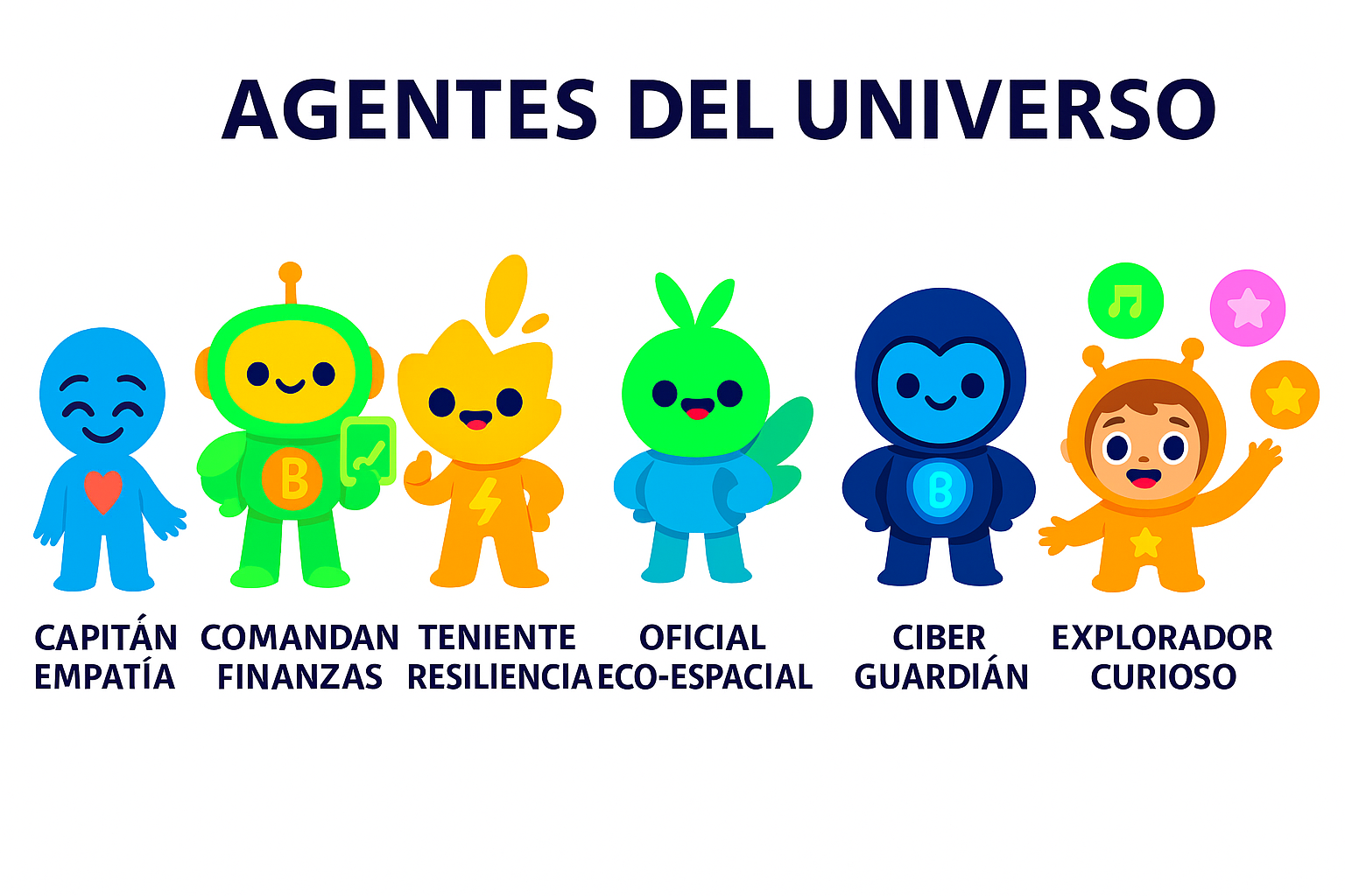 Agentes espaciales de AstroKid explorando el universo
