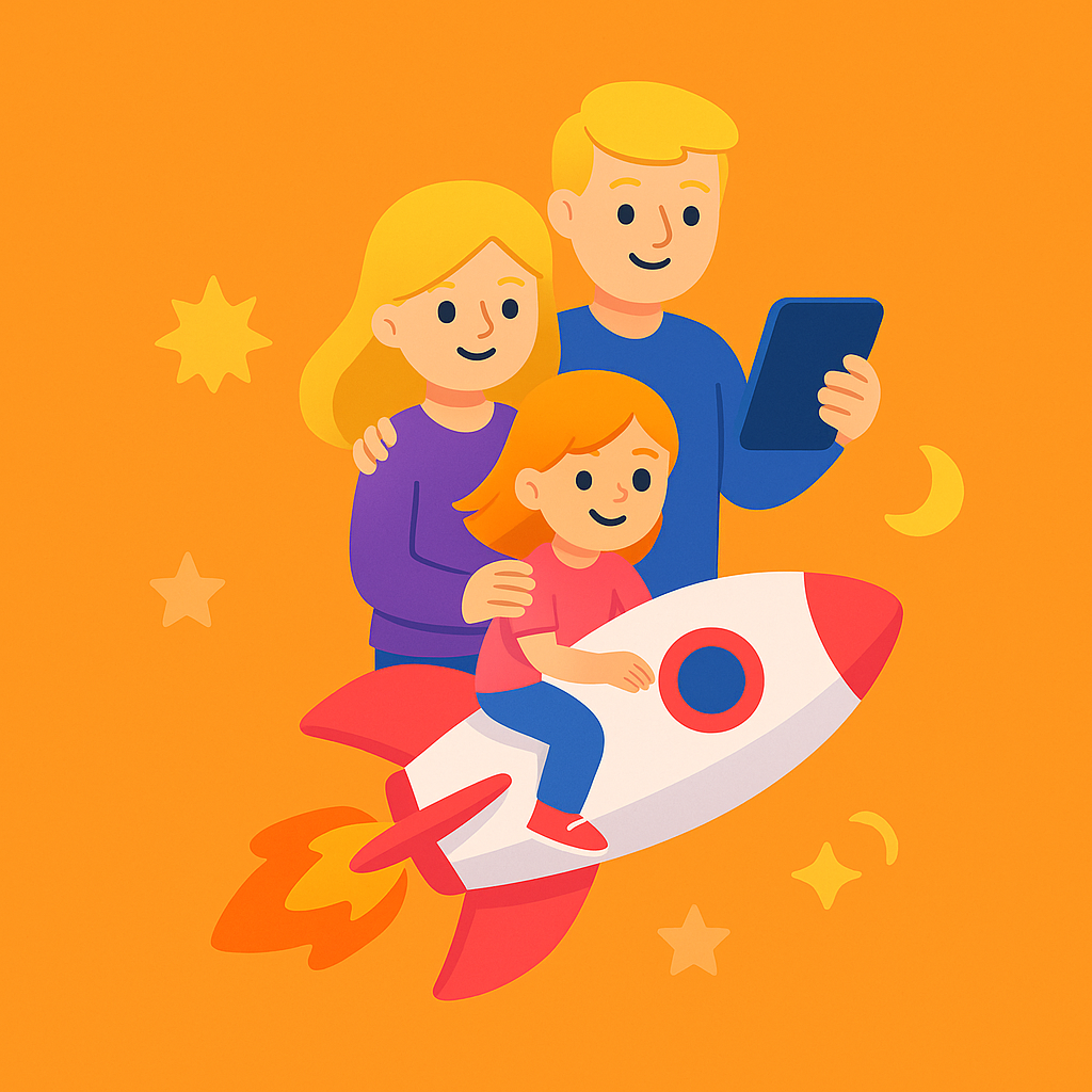 Padres acompañando en viaje espacial simbólico